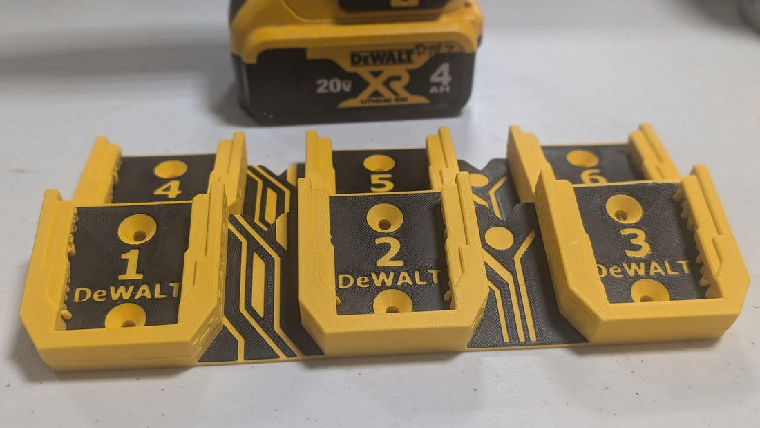 3D Printed DeWalt Battery Holder | Holds 3x 20V/60V Batteries | Slots Numbered | Single or Set of 2 | Custom Colors Available
